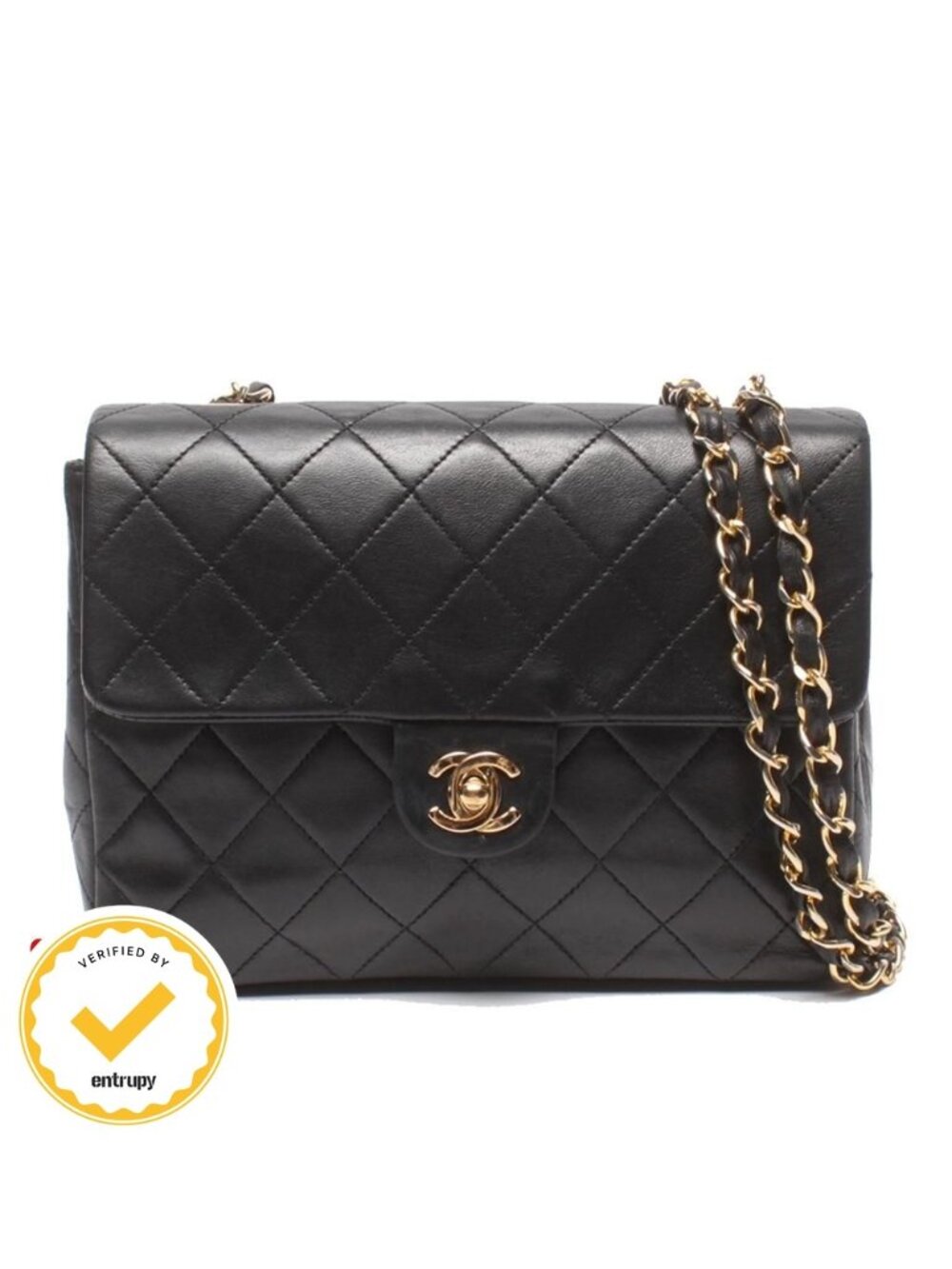 Chanel Chain Shoulder Bag Gold Lambskin Quilted Single Flap